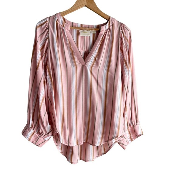 Anthropologie Maeve Brenda Peasant Top Blouse in Pink Stripes, Size XS - Picture 2 of 16
